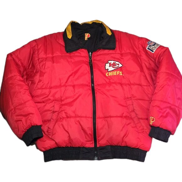Vintage Pro Player Chiefs Reversible Puffer Jacket Red Black NFL Logo L/XL - Picture 2 of 8